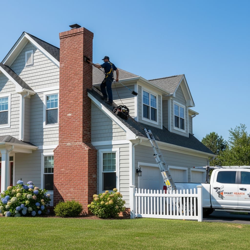 Smart Hearth Chimney Sweep team working on chimney